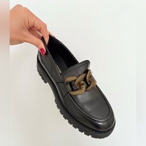 058 BRUNO PREMI Elegant Black LEATHER Loafers with Gold Accent IT 40 NWB